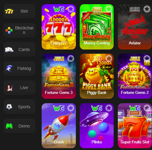 Main screen of Winli Slots.version.slots low budget game page for PK players